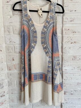 Blue Pepper Boho Sweater Dress L Sleeveless Light Knit Swing Tunic Made USA